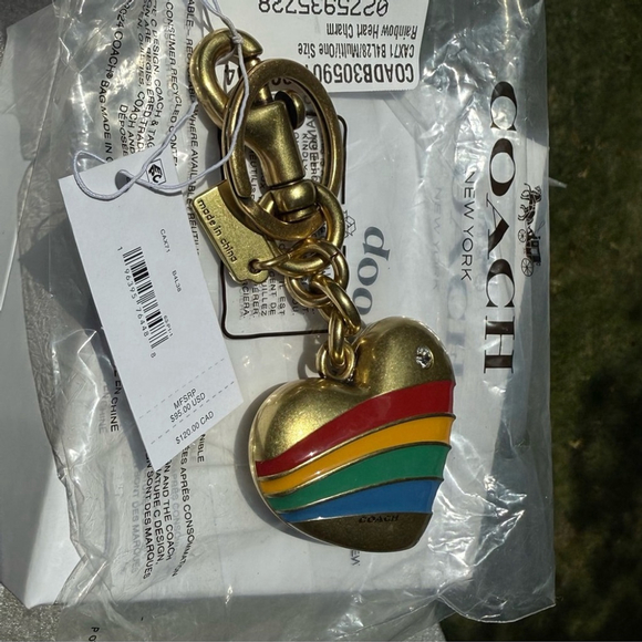 Coach Rainbow Heart Bag Charm with Brass & Enamel Finish CAX71 - Picture 4 of 7